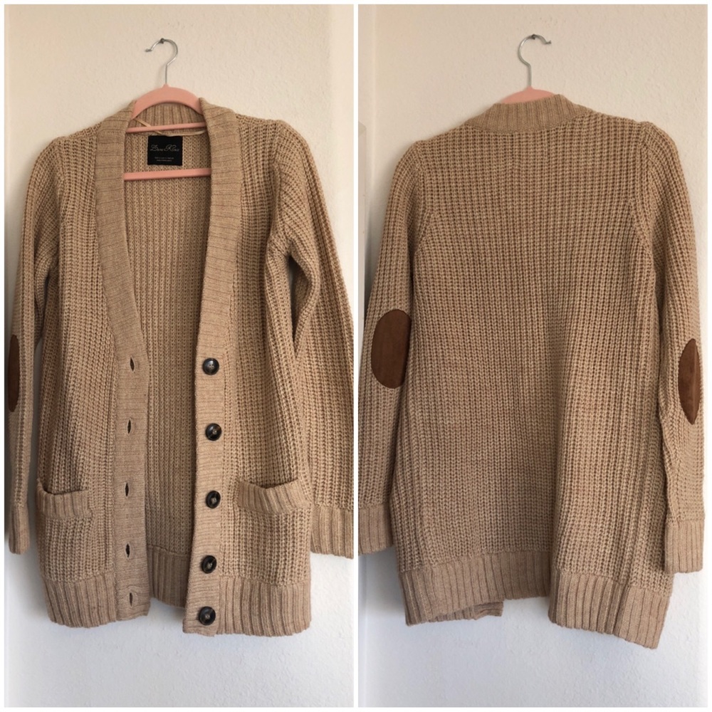 Zara Longline Elbow Patch Sweater Cardigan